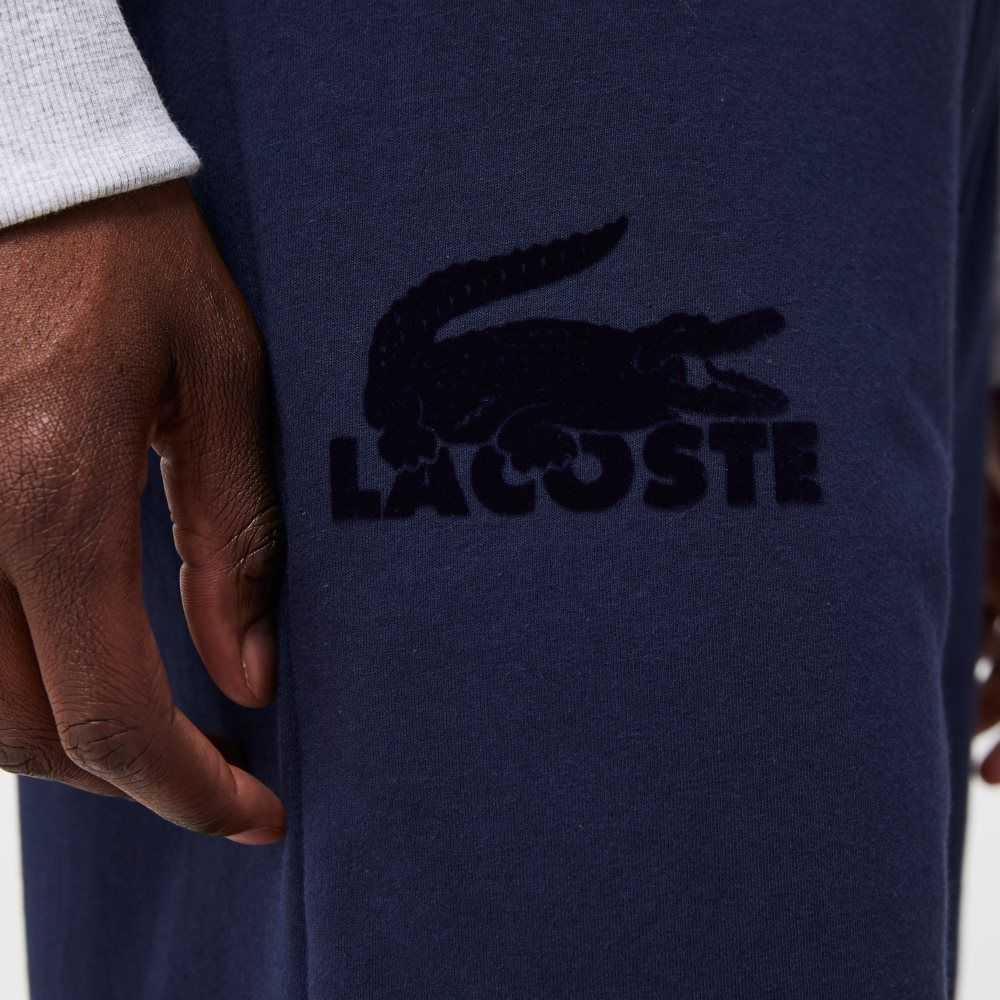Lacoste Velour Crocodile Cotton Fleece Lounge Shorts Navy Blue | EDHX-72065