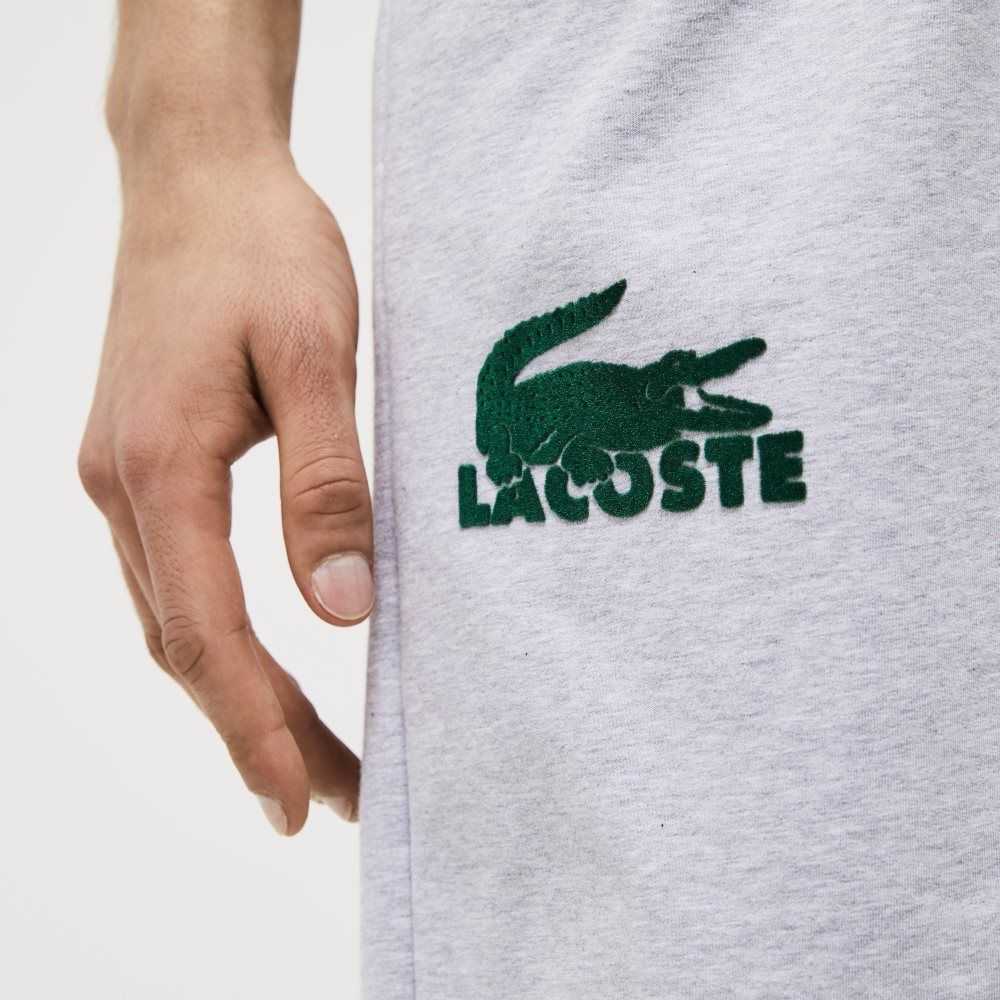 Lacoste Velour Crocodile Cotton Fleece Lounge Shorts Grey Chine / Green | GHQY-60197