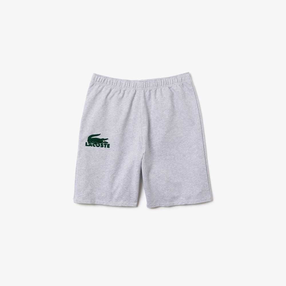 Lacoste Velour Crocodile Cotton Fleece Lounge Shorts Grey Chine / Green | GHQY-60197