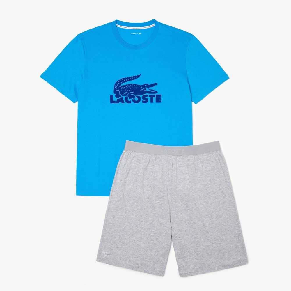 Lacoste Velvet Logo Short Pajama Set Blue / Grey Chine | WAYZ-49581