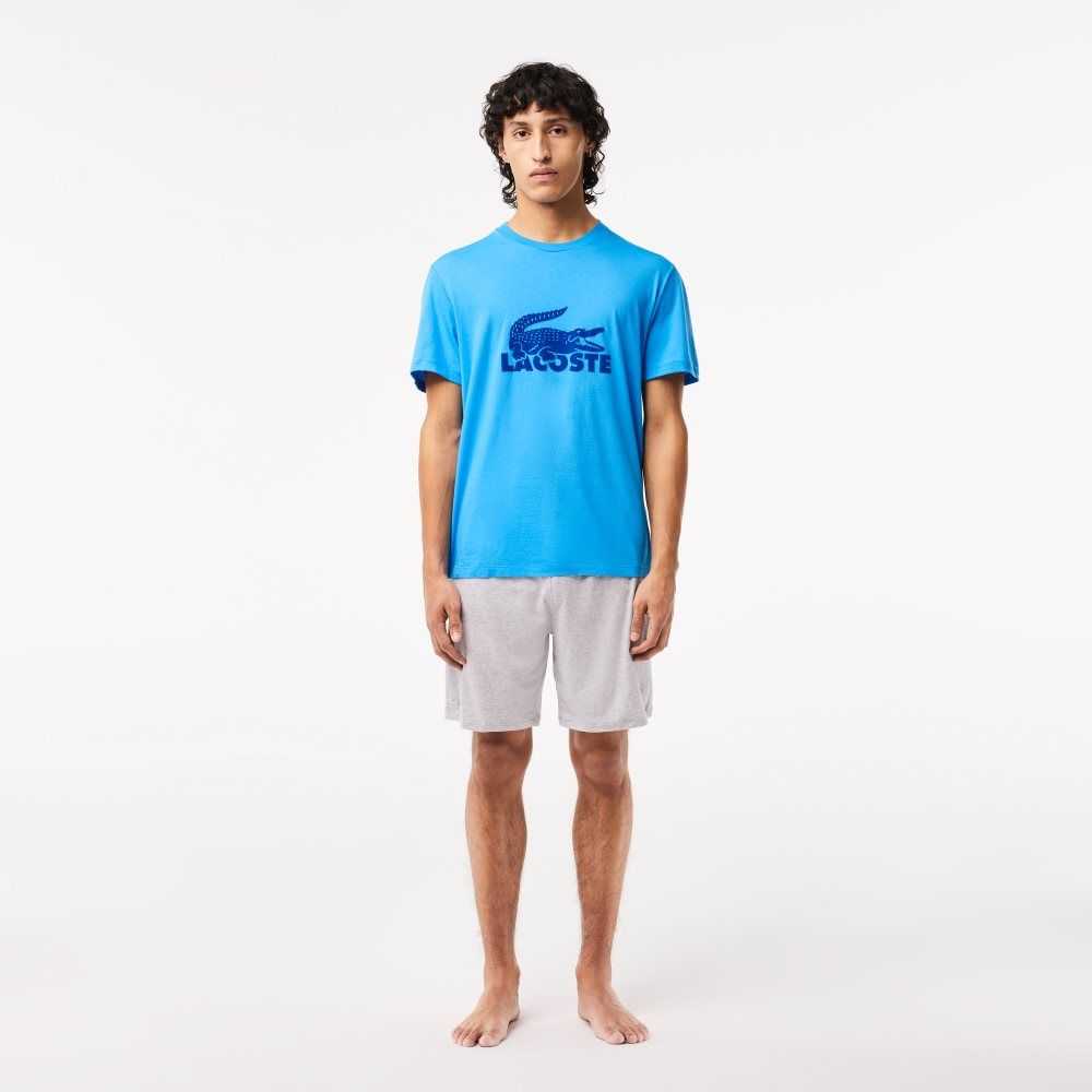 Lacoste Velvet Logo Short Pajama Set Blue / Grey Chine | WAYZ-49581