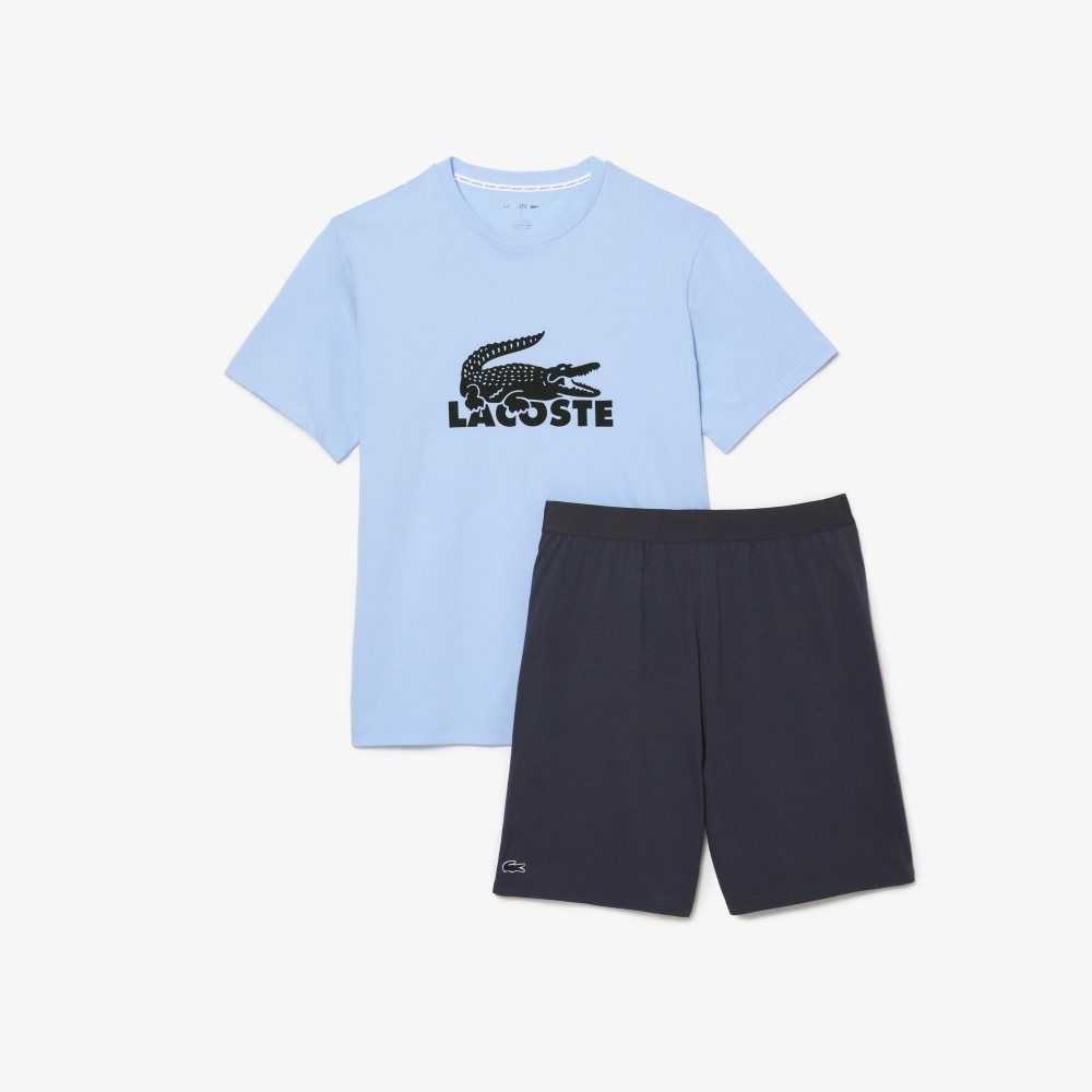 Lacoste Velvet Logo Short Pajama Set Blue / Khaki Green / Dark Grey | YLGC-29370