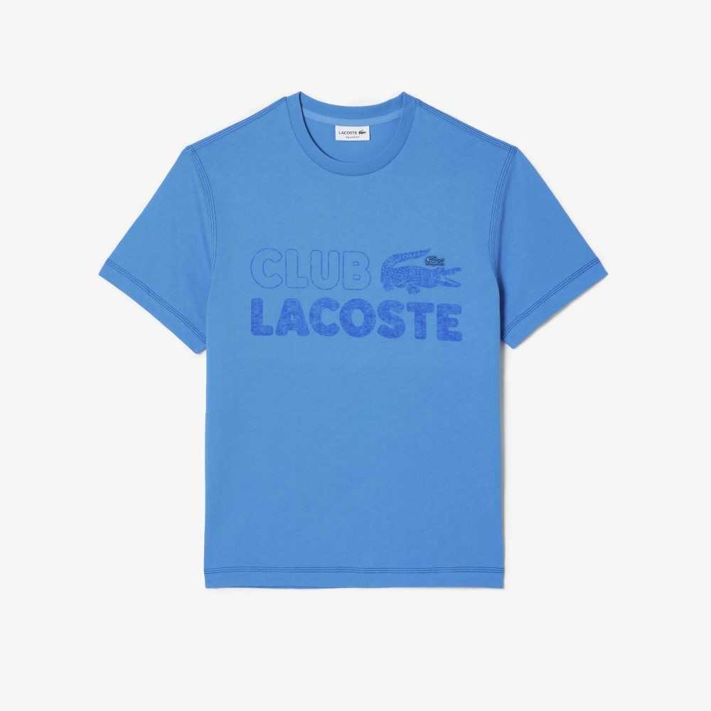 Lacoste Vintage Print Organic Cotton T-Shirt Blue | HYTB-27185