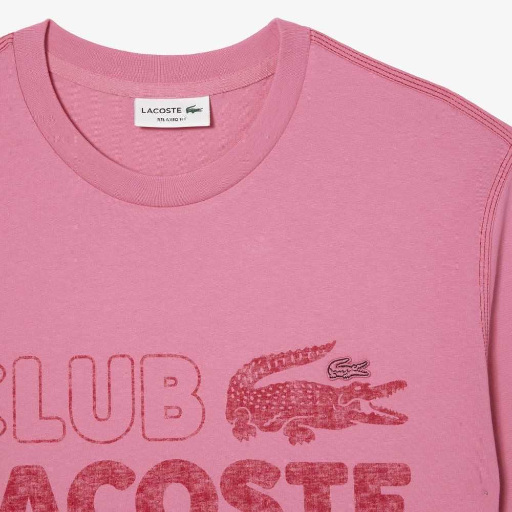 Lacoste Vintage Print Organic Cotton T-Shirt Pink | WVYP-36084