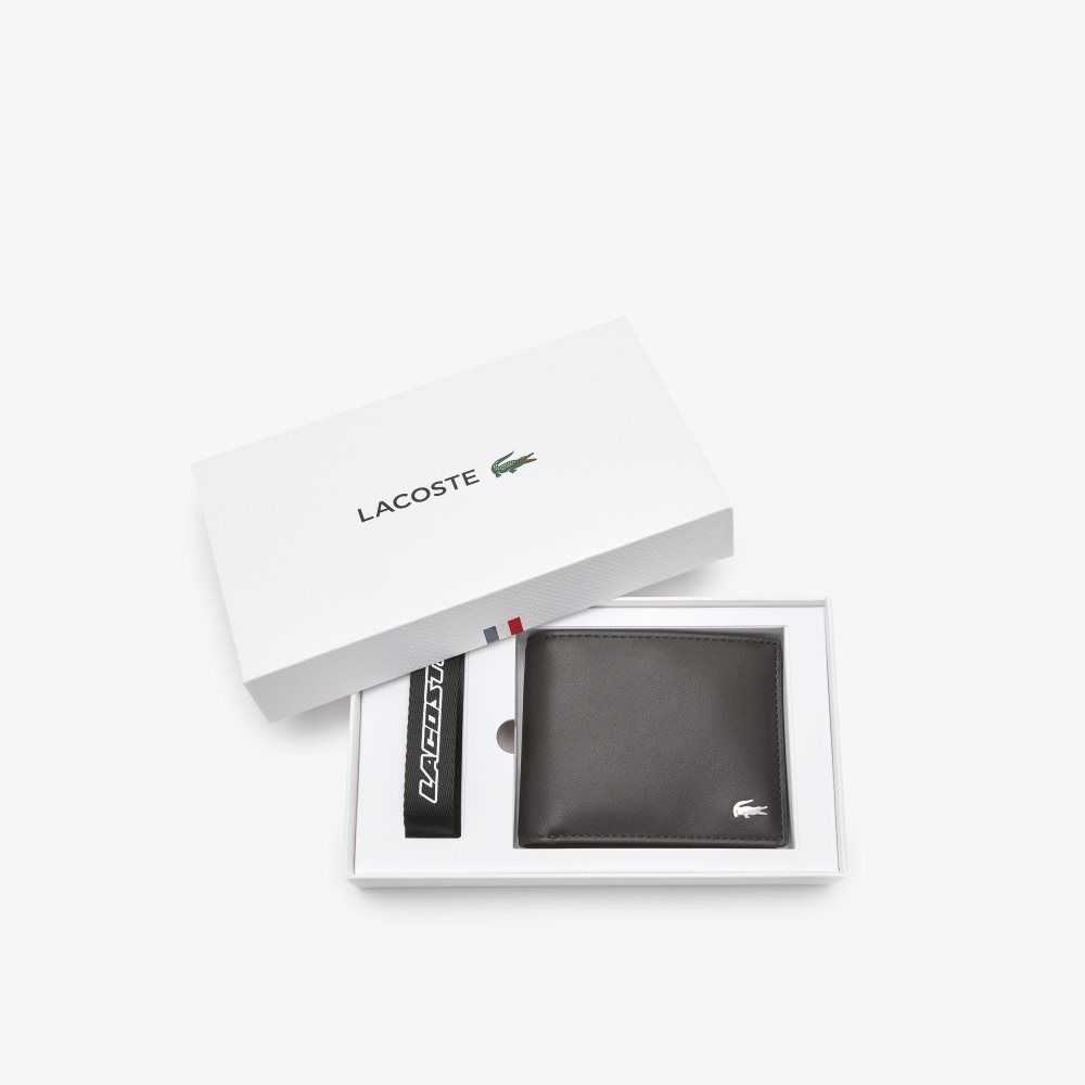 Lacoste Wallet And Matching Key Ring Gift Set Dark Brown | ZTUL-23581