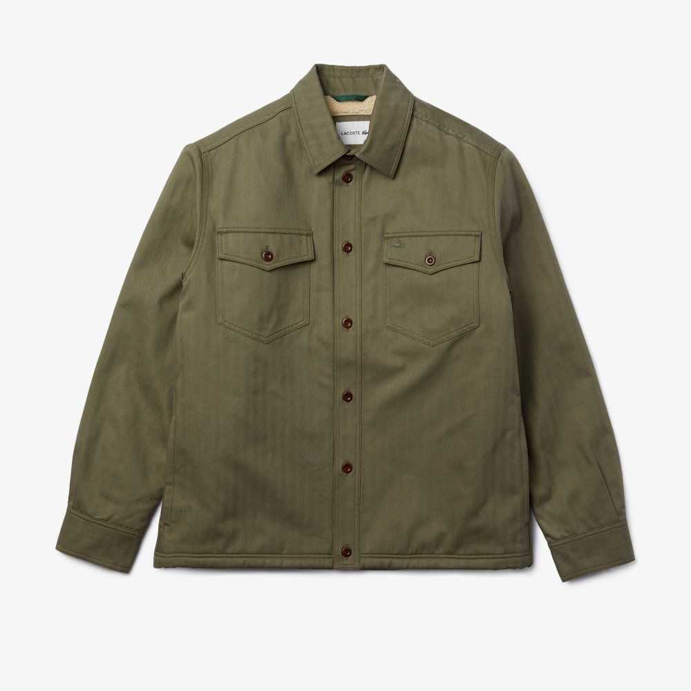 Lacoste Warm Lined Chevron Cotton Overshirt Khaki Green | LWXA-60493