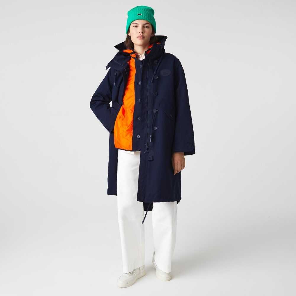 Lacoste Water-Repellent 3-In-1 Parka Navy Blue / Orange | QHTO-57821