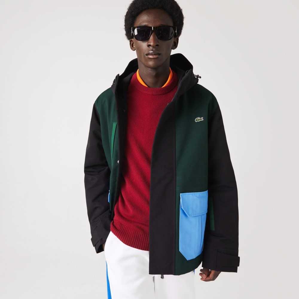 Lacoste Water-Repellent Colorblock Twill Jacket Green / Black / Blue / Green | SWQU-10976