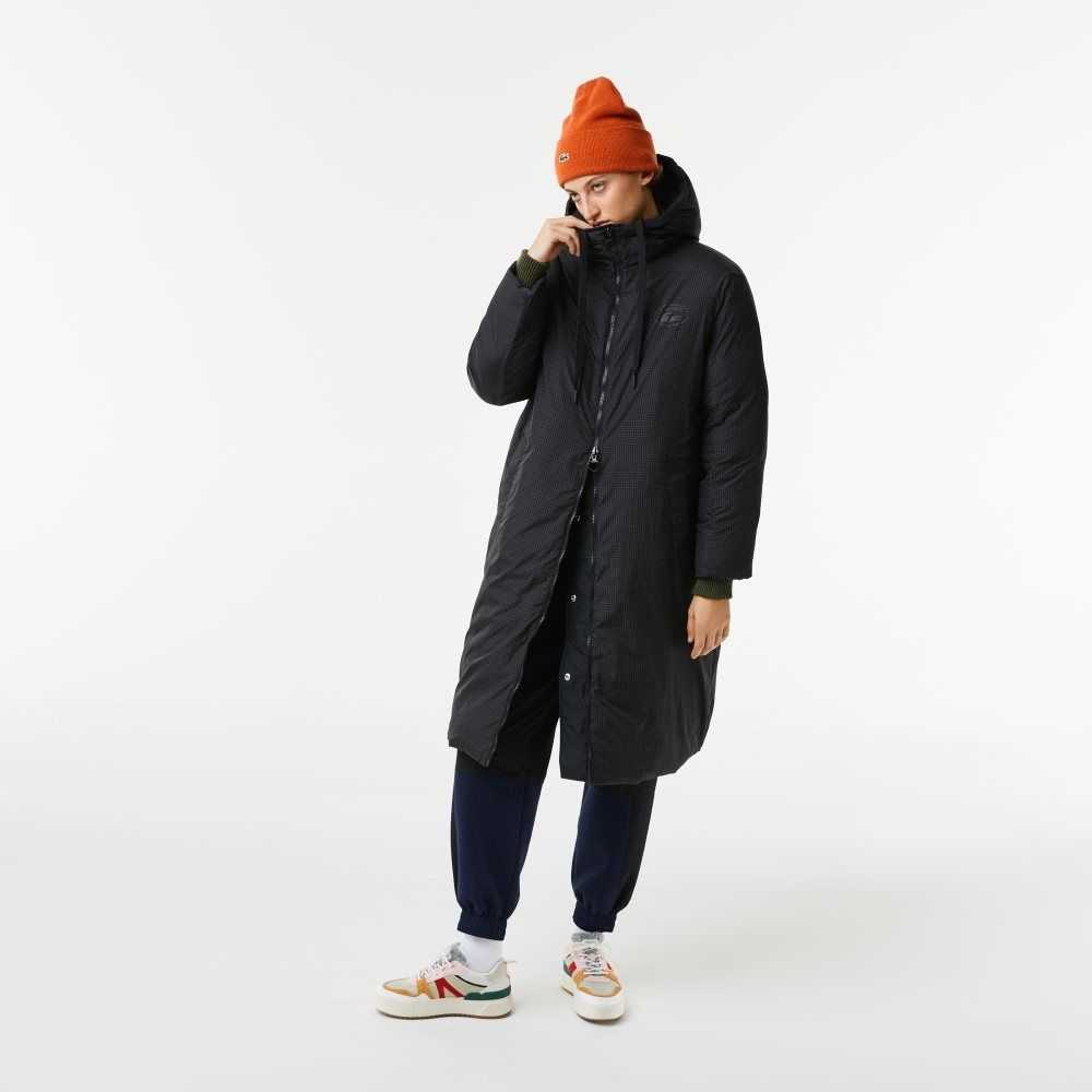 Lacoste Water-Repellent Long Jacket Black | HEJW-67891