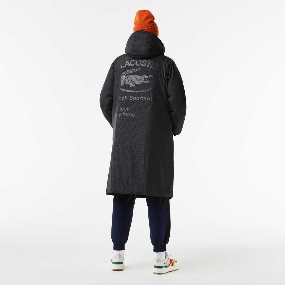 Lacoste Water-Repellent Long Jacket Black | HEJW-67891