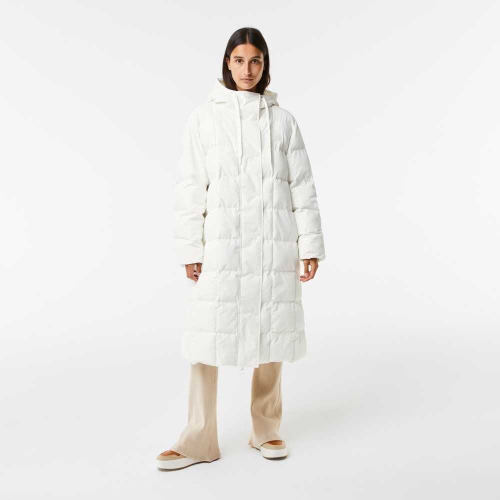 Lacoste Water-Repellent Long Jacket White | PORU-10497