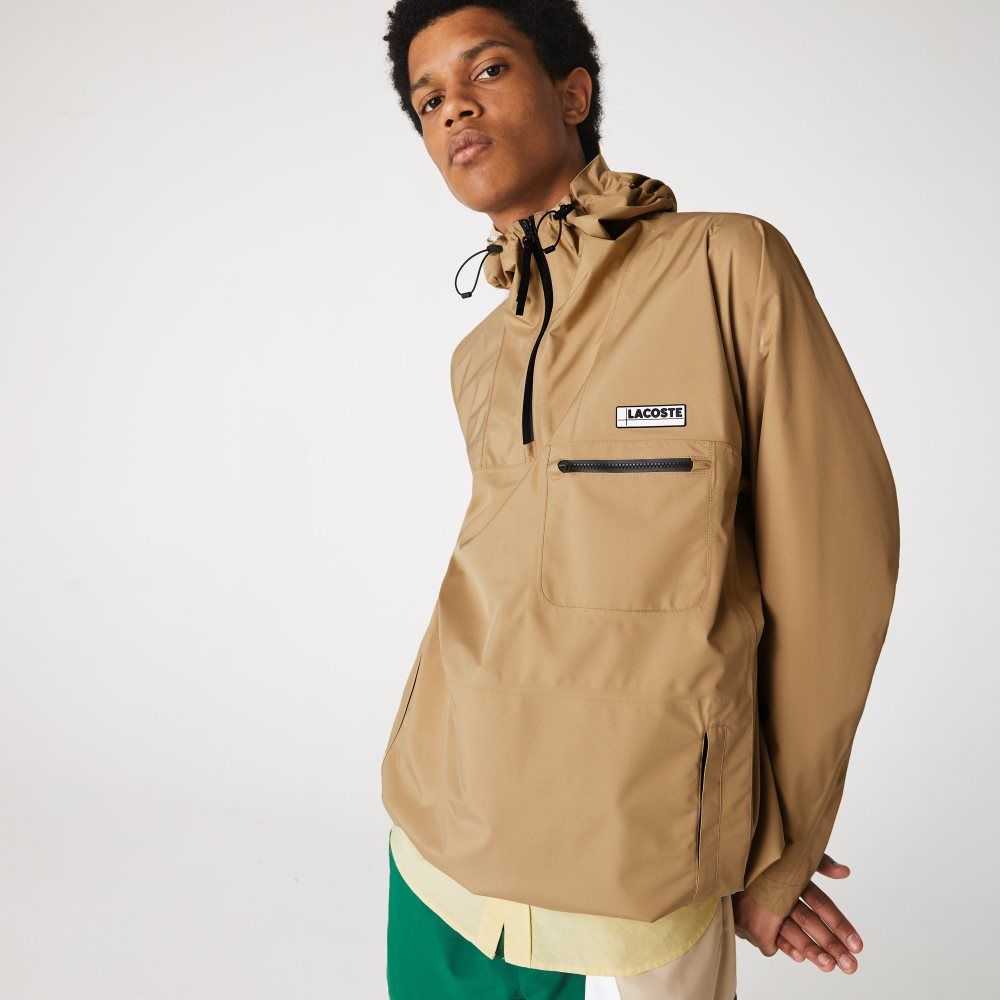 Lacoste Water-Resistant Hooded Windbreaker Beige | NIOD-61930