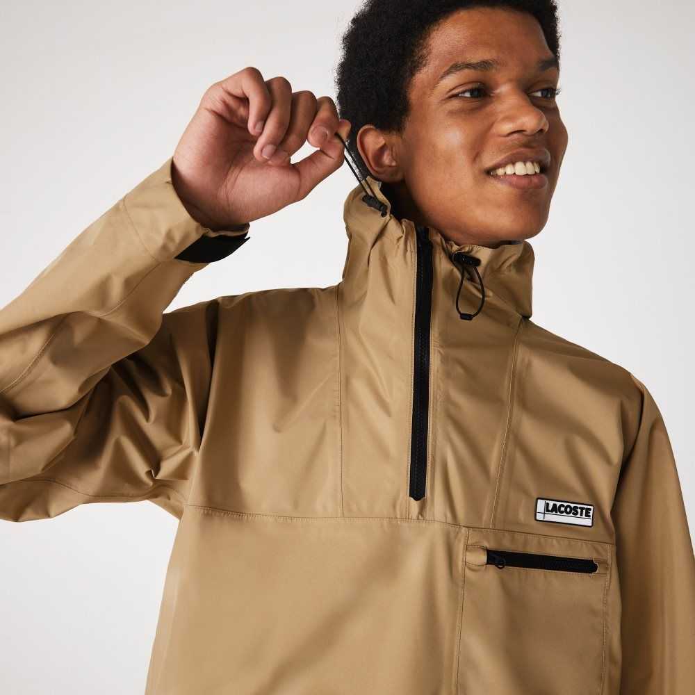 Lacoste Water-Resistant Hooded Windbreaker Beige | NIOD-61930