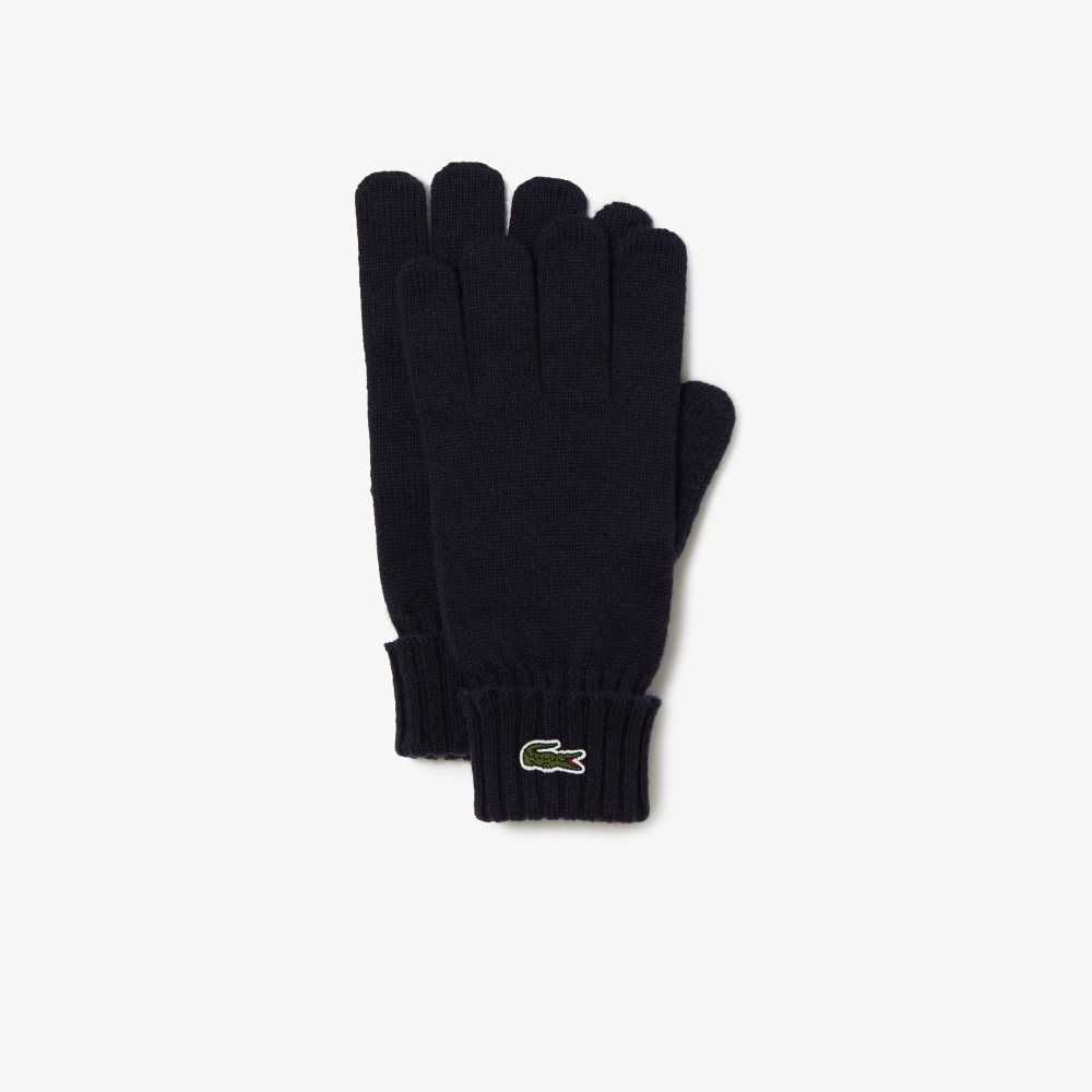 Lacoste Wool Jersey Gloves Navy Blue | CWJX-85703