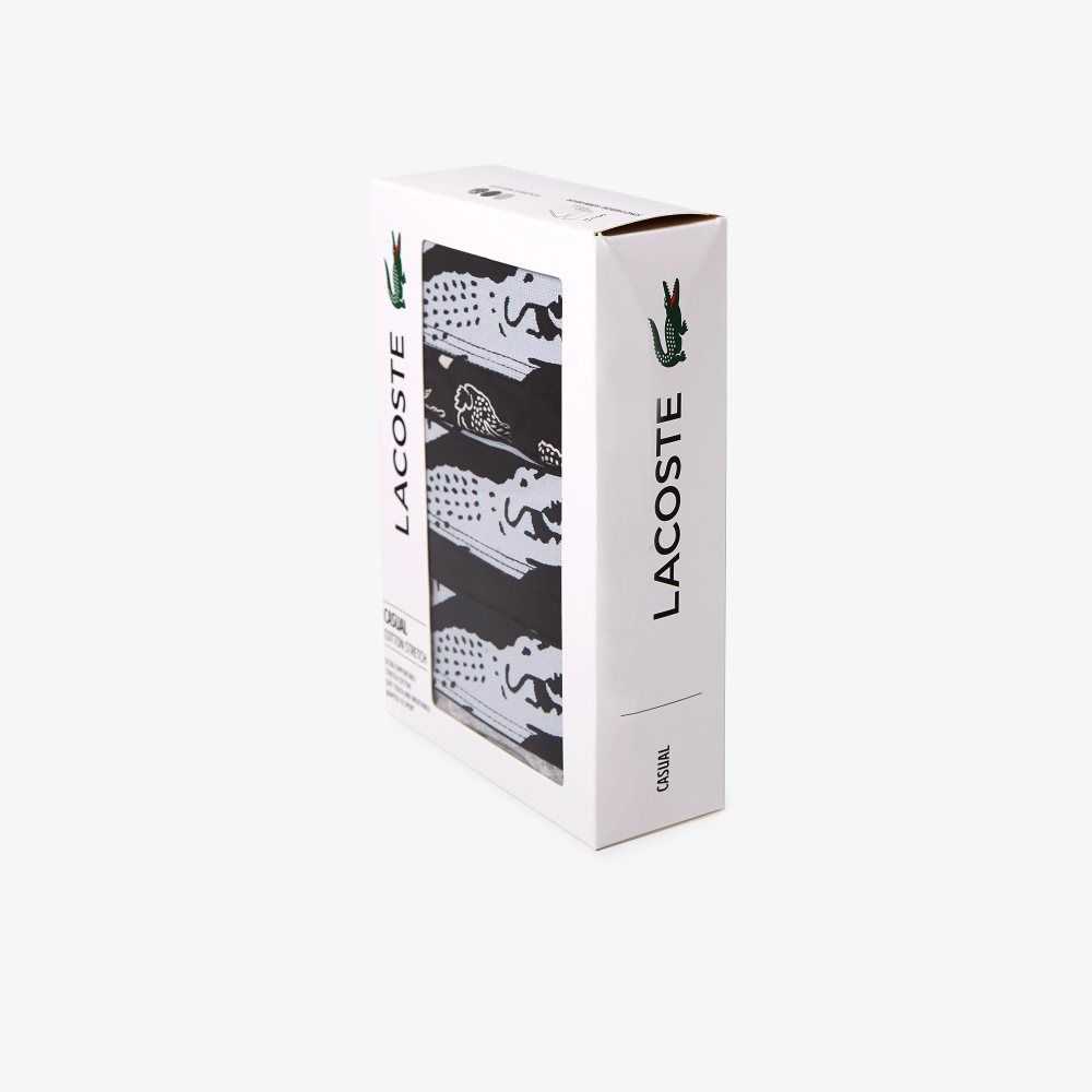 Lacoste XXL Crocodile Waist Long Stretch Cotton Boxer Brief 3-Pack Black / White / Grey Chine | HCDF-45723