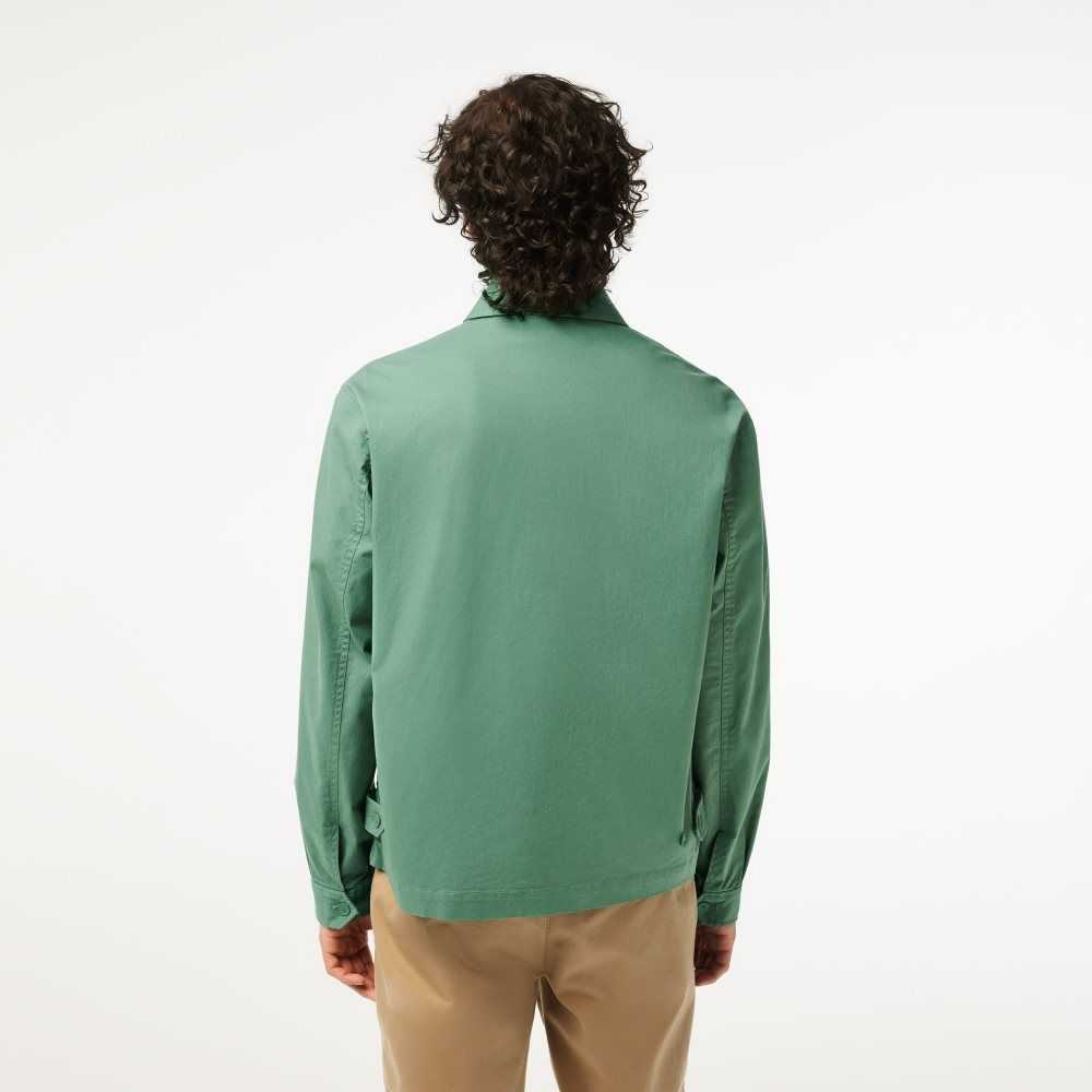 Lacoste Zippered Organic Cotton Gabardine Jacket Khaki Green | SPEM-86279