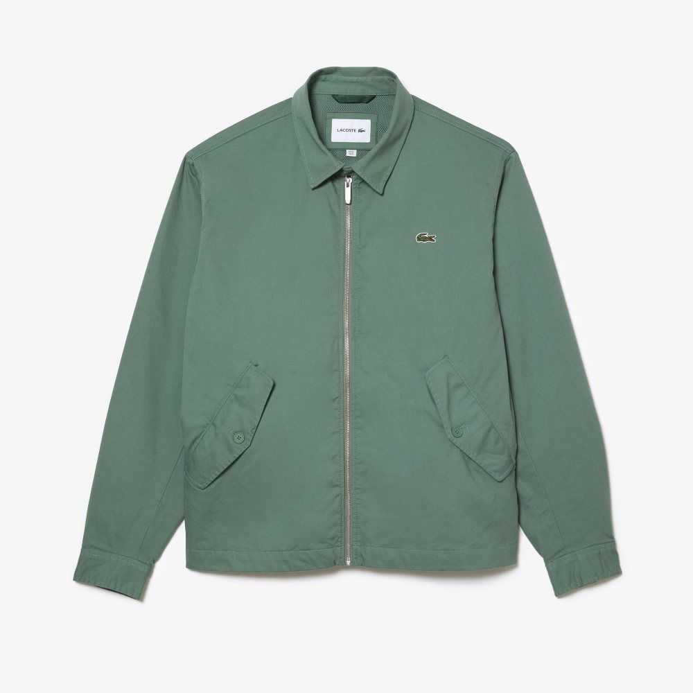 Lacoste Zippered Organic Cotton Gabardine Jacket Khaki Green | SPEM-86279