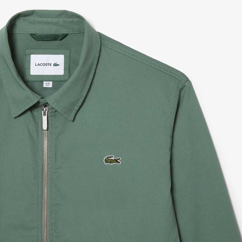 Lacoste Zippered Organic Cotton Gabardine Jacket Khaki Green | SPEM-86279