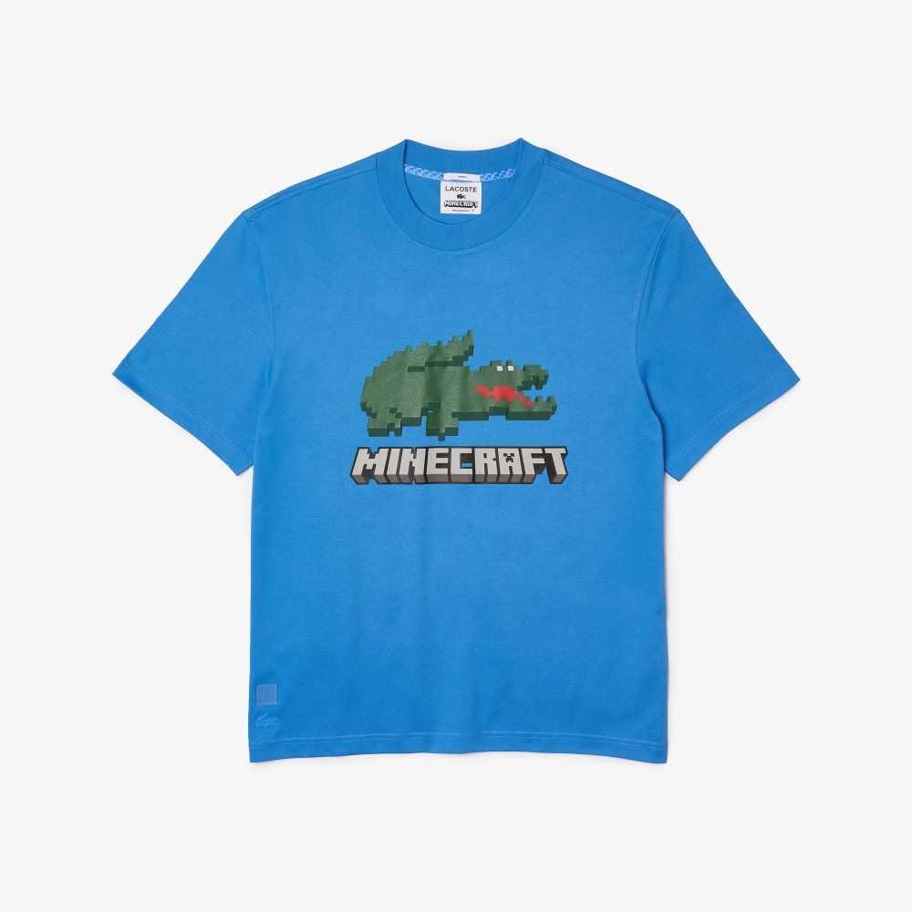 Lacoste x Minecraft Print Organic Cotton T-Shirt Blue | EAYM-72013