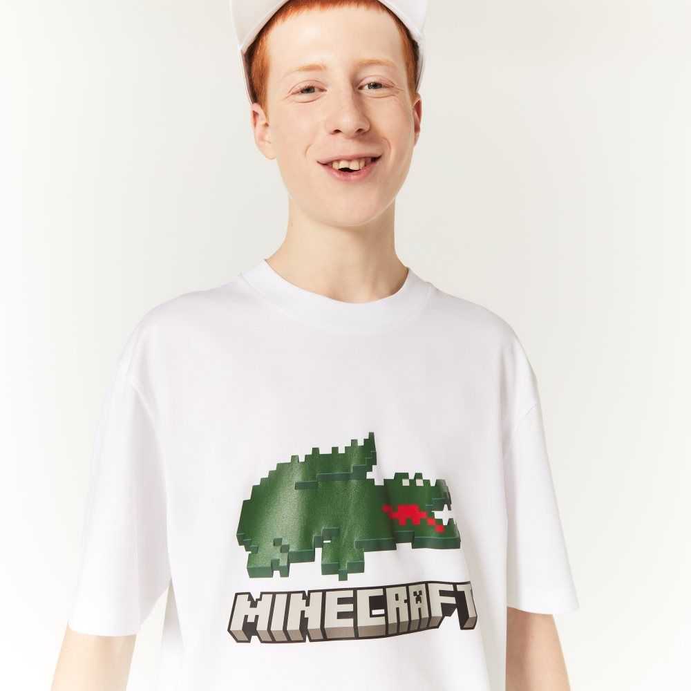 Lacoste x Minecraft Print Organic Cotton T-Shirt White | MGXD-34619