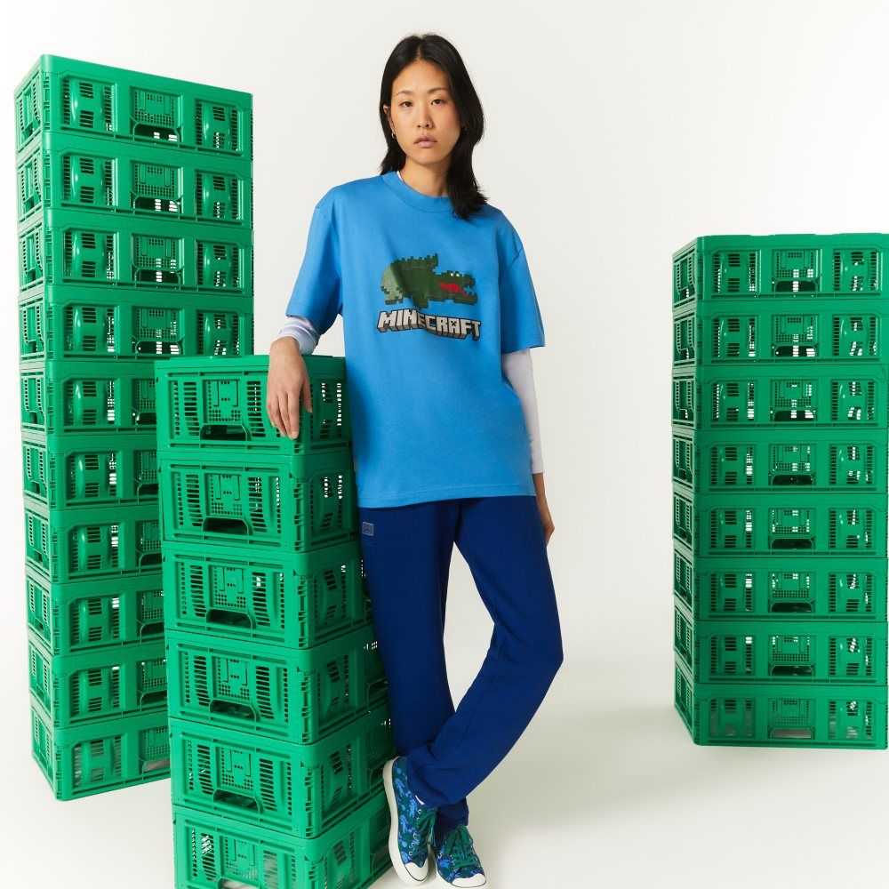 Lacoste x Minecraft Print Organic Cotton T-Shirt Blue | NYAR-03785