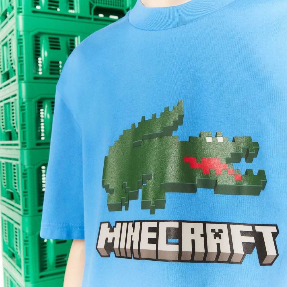 Lacoste x Minecraft Print Organic Cotton T-Shirt Blue | NYAR-03785