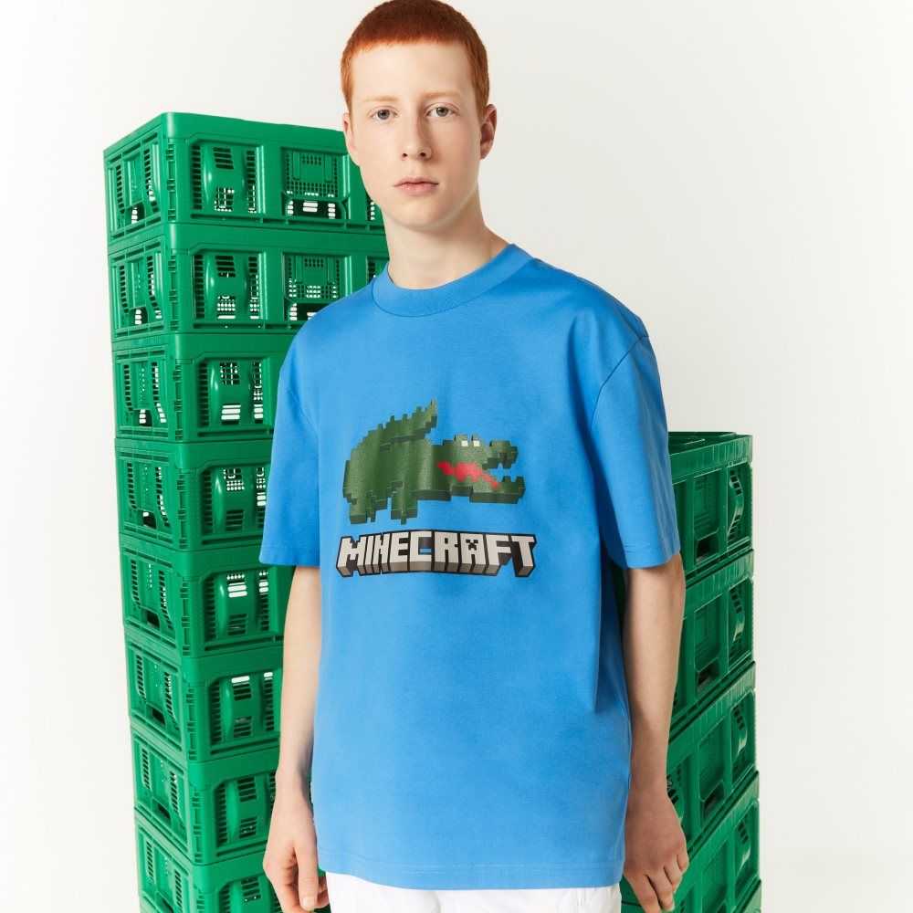 Lacoste x Minecraft Print Organic Cotton T-Shirt Blue | NYAR-03785