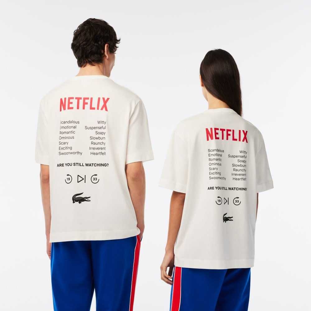 Lacoste x Netflix Loose Fit Organic Cotton T-Shirt White | BIQR-80165