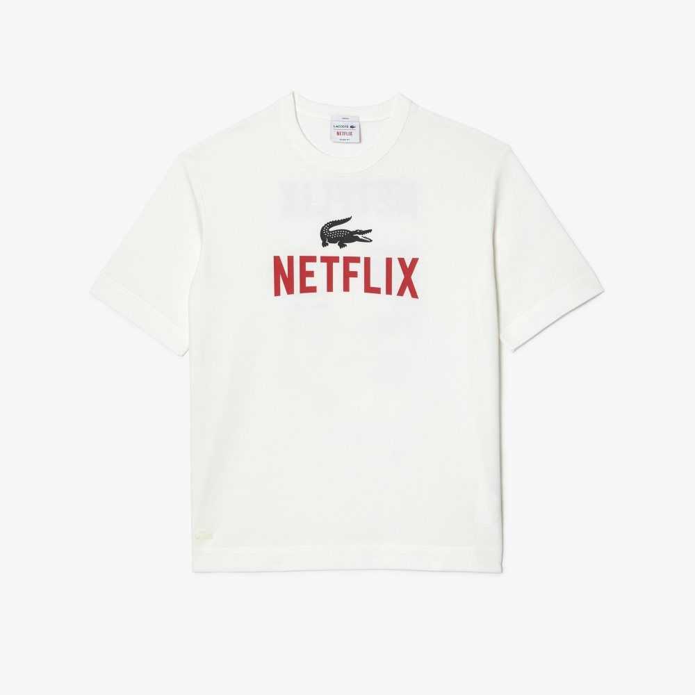 Lacoste x Netflix Loose Fit Organic Cotton T-Shirt White | BIQR-80165