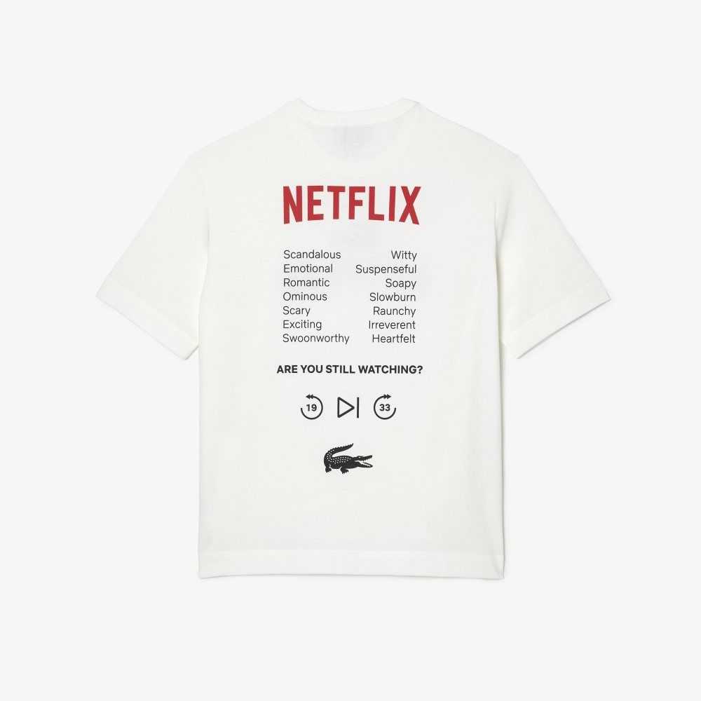 Lacoste x Netflix Loose Fit Organic Cotton T-Shirt White | BIQR-80165