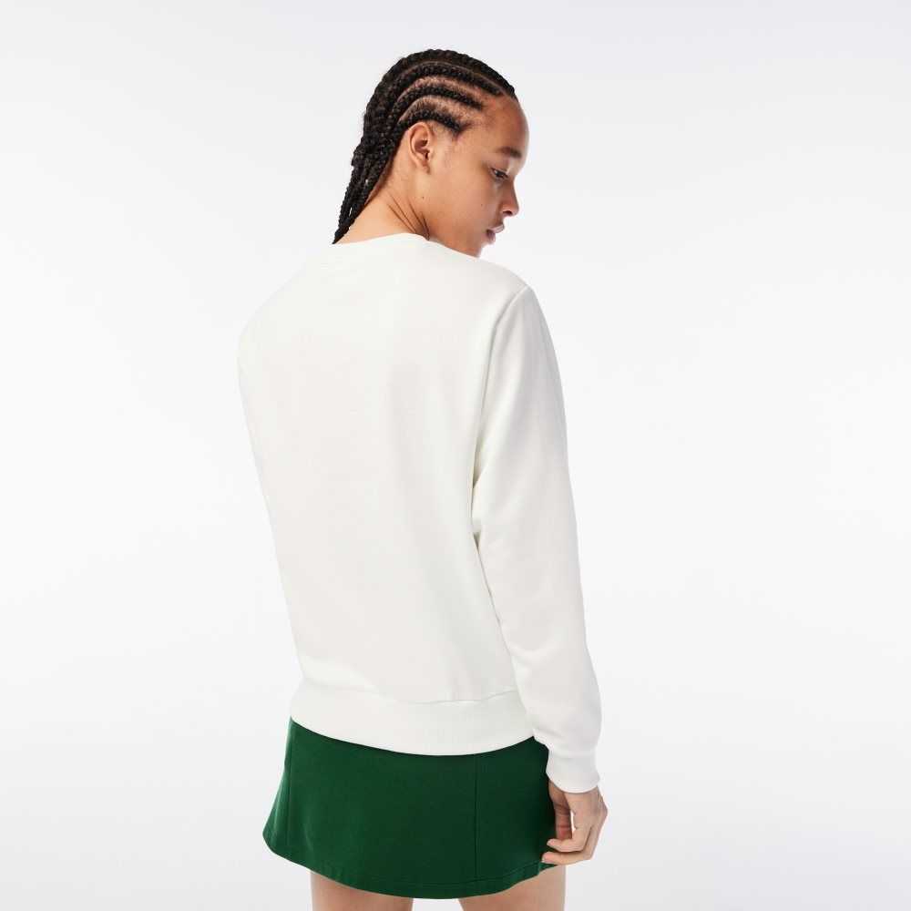Lacoste x Netflix Loose Fit Organic Cotton Fleece Sweatshirt White | DPIW-79480
