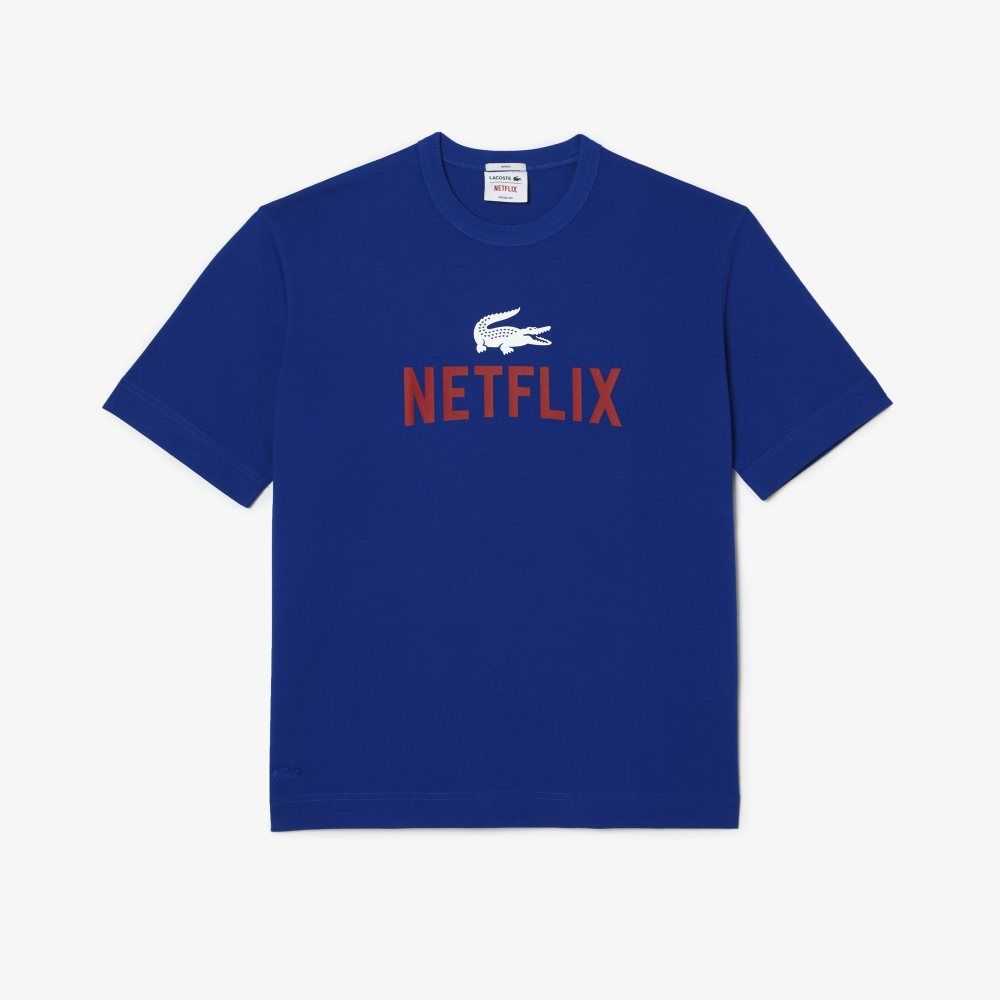 Lacoste x Netflix Loose Fit Organic Cotton T-Shirt Blue | RHUJ-67801