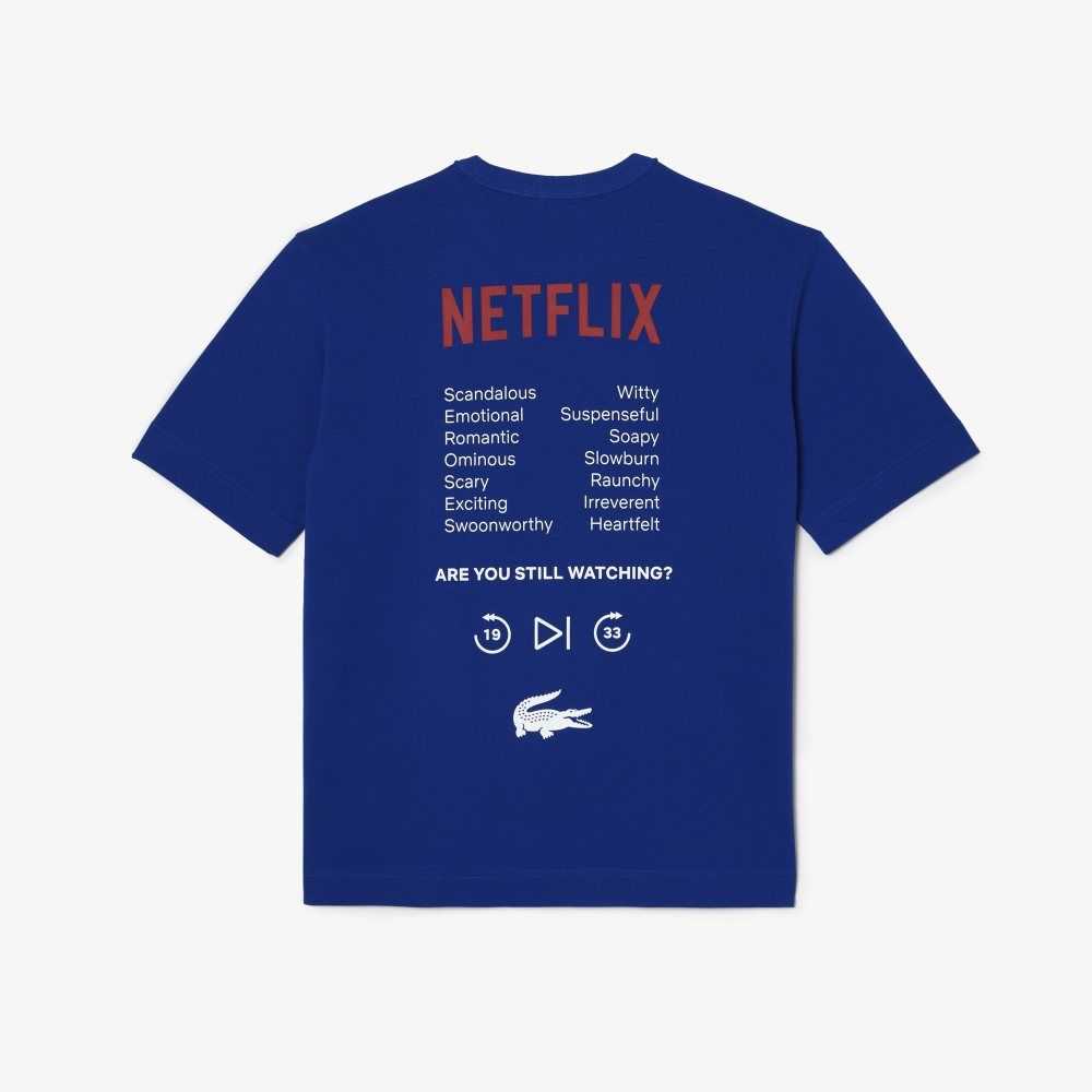 Lacoste x Netflix Loose Fit Organic Cotton T-Shirt Blue | RHUJ-67801