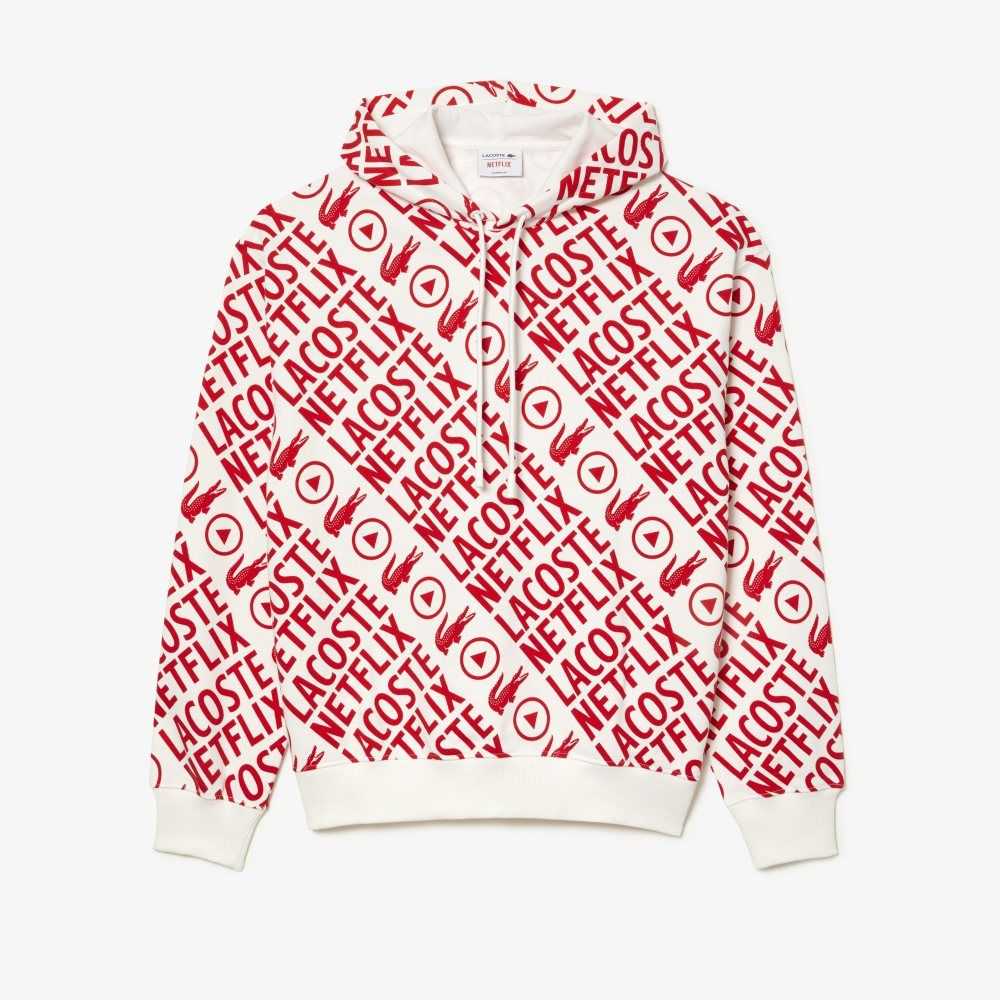 Lacoste x Netflix Loose Fit Organic Cotton Sweatshirt White / Red | UQHB-06591