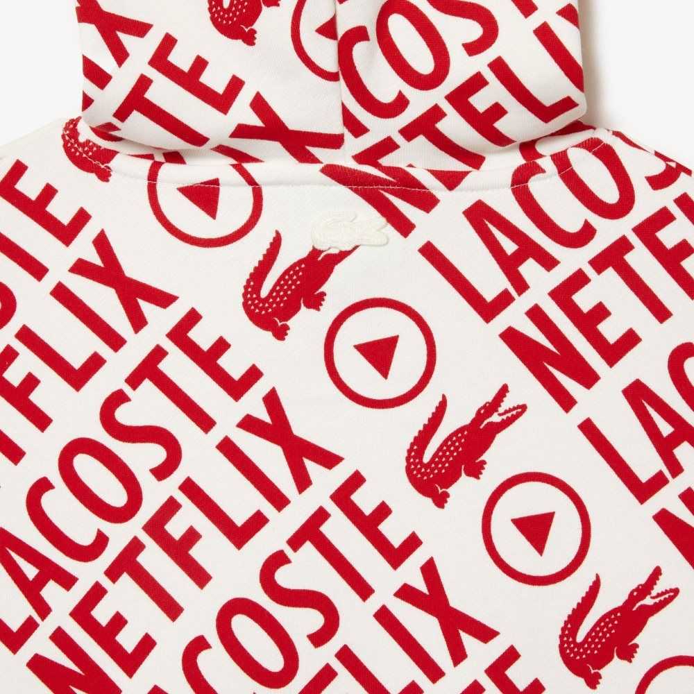 Lacoste x Netflix Loose Fit Organic Cotton Sweatshirt White / Red | UQHB-06591