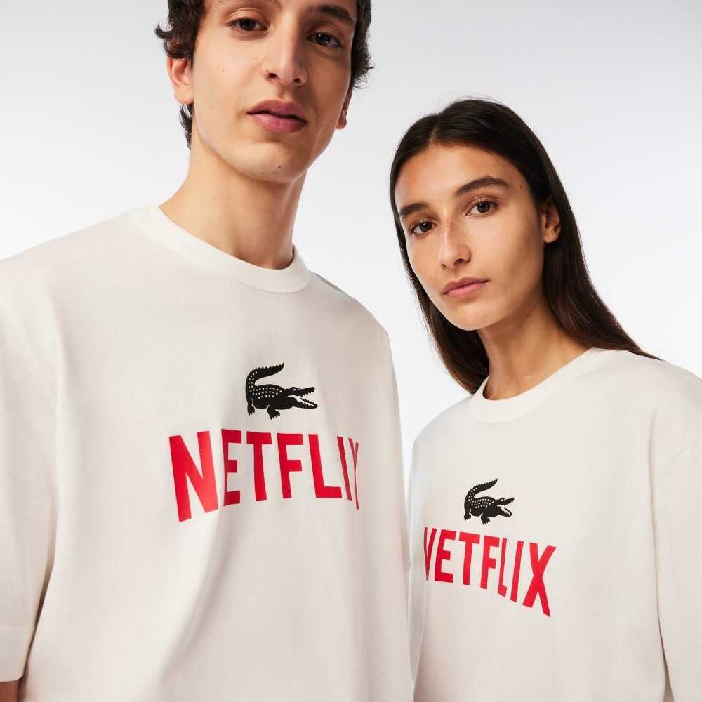 Lacoste x Netflix Loose Fit Organic Cotton T-Shirt White | YCIQ-02697