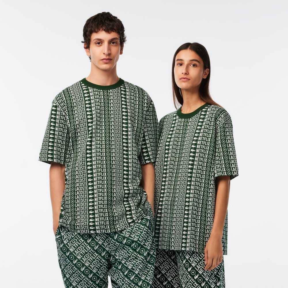 Lacoste x Netflix Loose Fit Printed T-Shirt Green / White | HXDI-17329