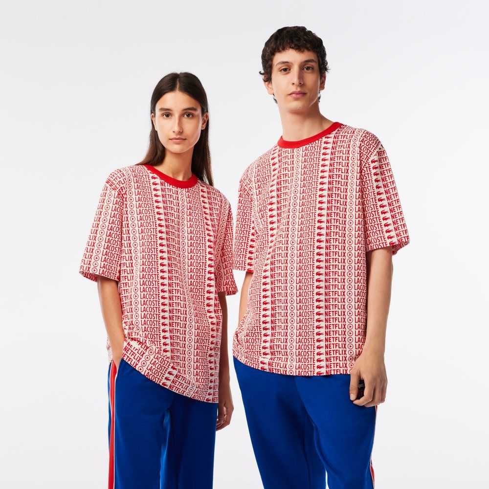 Lacoste x Netflix Loose Fit Printed T-Shirt White / Red | INKD-80273