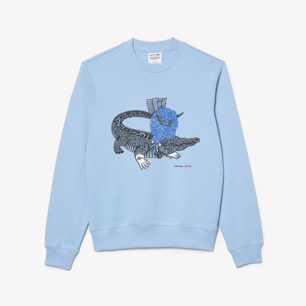 Lacoste x Netflix Organic Cotton Fleece Print Sweatshirt Blue | NPMF-62748