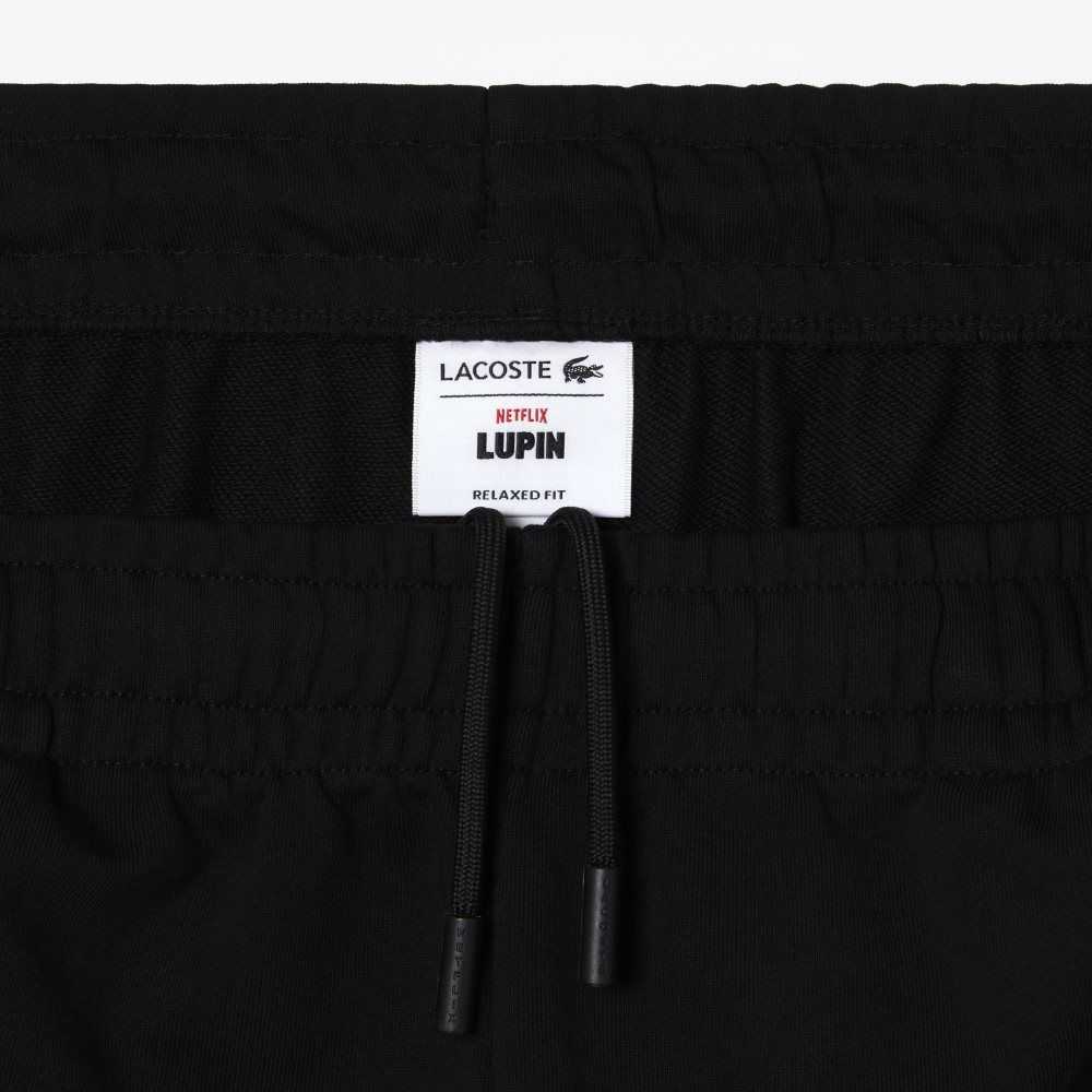 Lacoste x Netflix Organic Cotton Fleece Shorts Black | PZGK-21568