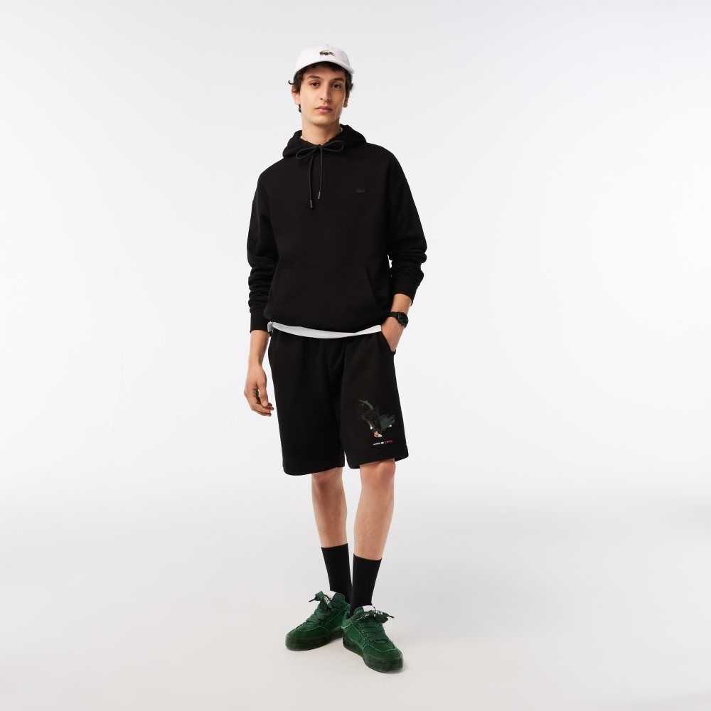Lacoste x Netflix Organic Cotton Fleece Shorts Black | VECL-12095