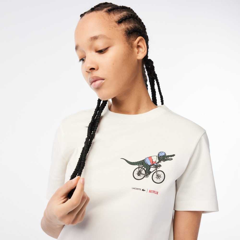 Lacoste x Netflix Organic Cotton Jersey T-Shirt White | ANLK-63128