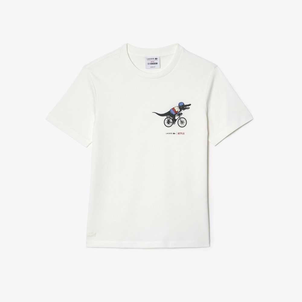 Lacoste x Netflix Organic Cotton Jersey T-Shirt White | ANLK-63128