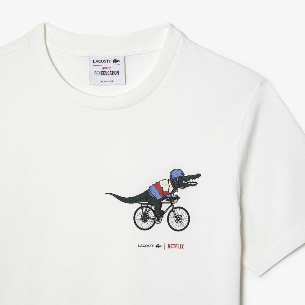 Lacoste x Netflix Organic Cotton Jersey T-Shirt White | ANLK-63128