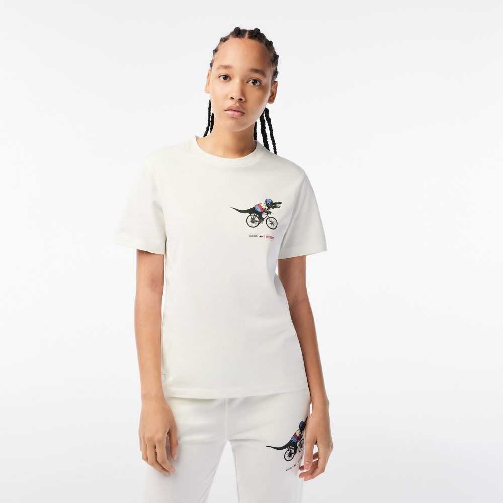 Lacoste x Netflix Organic Cotton Jersey T-Shirt White | ANLK-63128