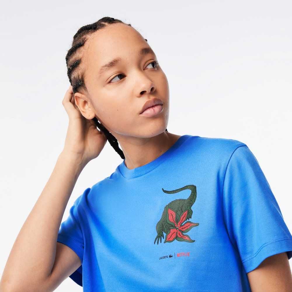 Lacoste x Netflix Organic Cotton Jersey T-Shirt Blue | RBQX-75260