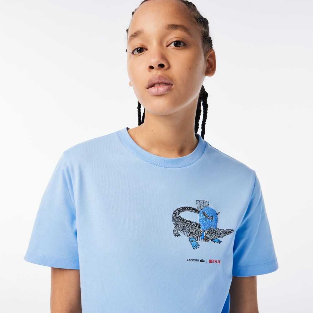 Lacoste x Netflix Organic Cotton Jersey T-Shirt Blue | WFEK-28594