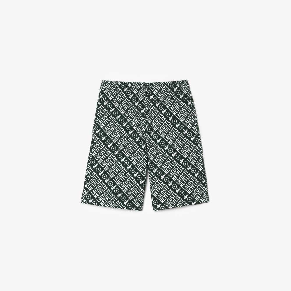 Lacoste x Netflix Organic Cotton Print Shorts Green / White | ZAKC-35970
