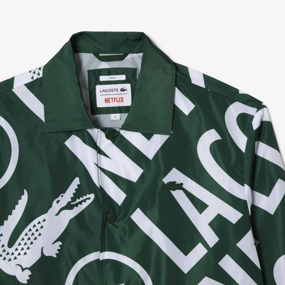 Lacoste x Netflix Printed Polo Jacket Green / White | MRAQ-04623