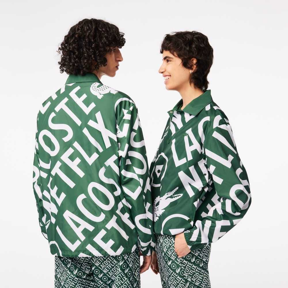 Lacoste x Netflix Printed Polo Jacket Green / White | PYMO-32814